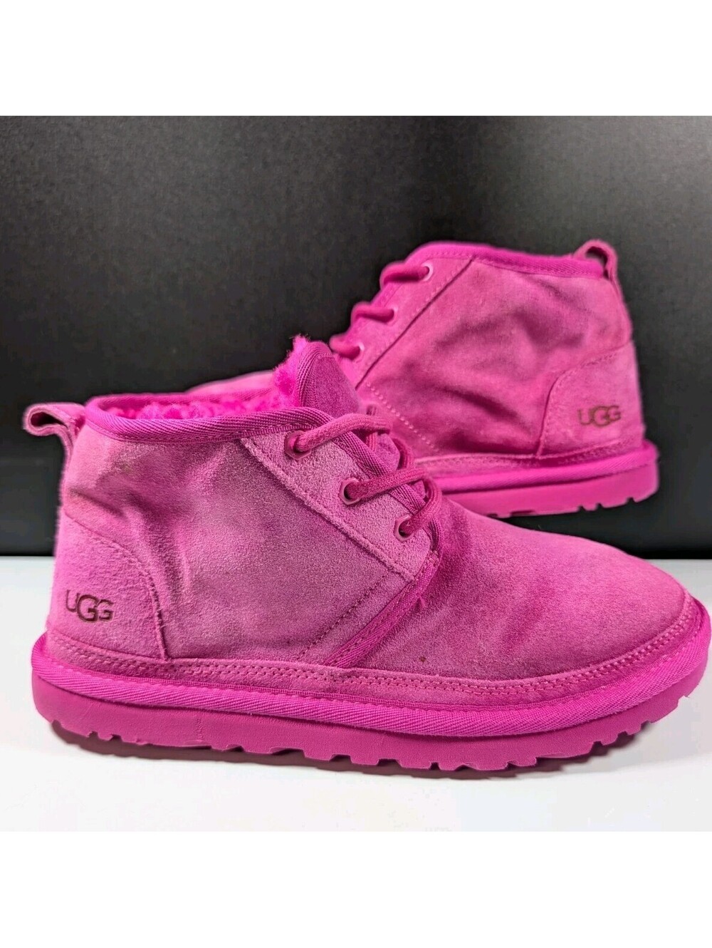 UGG Womens 8 Hot Pink Neumel Suede Shearling Lace Up Chukka Ankle Boots Fur Cozy